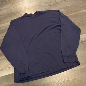Vintage Navy Blue Mock Neck Long Sleeve Shirt Mens Relaxed Fit Minimalist XL